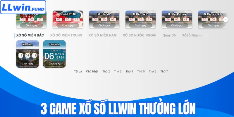 3 game xổ số LLWIN thưởng lớn